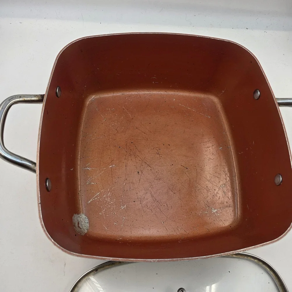 Copper Chef Square Deep Sauté Pan Glass Lid 11 Inch Non-Stick Induction Base L3